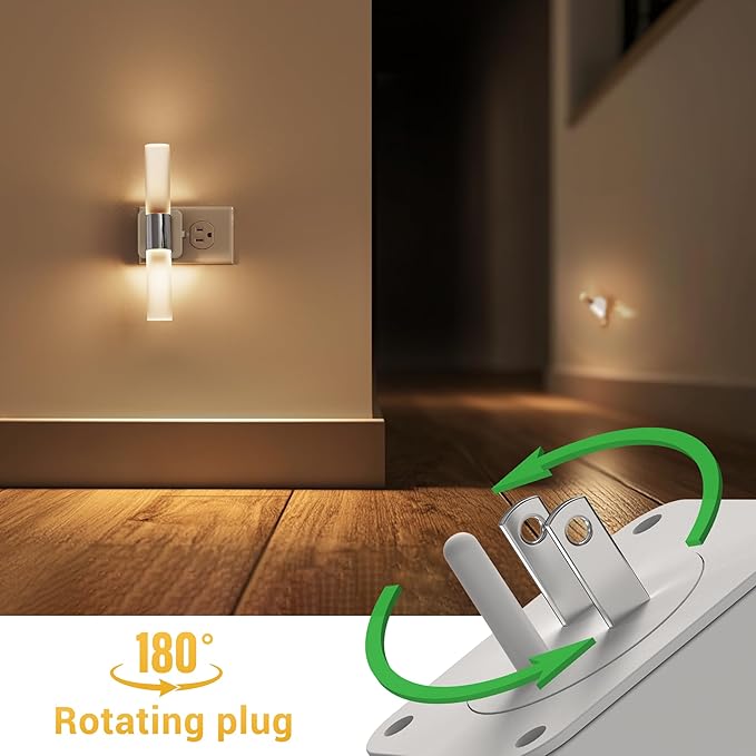 L LOHAS LED Night Light, Night Lights Plug into Wall, 3000K Soft White, 0-100LM Adjustable Brightness, 180° Rotating Plug in Night Light with Auto Light Sensor for Bathroom, Bedroom(Matte White)