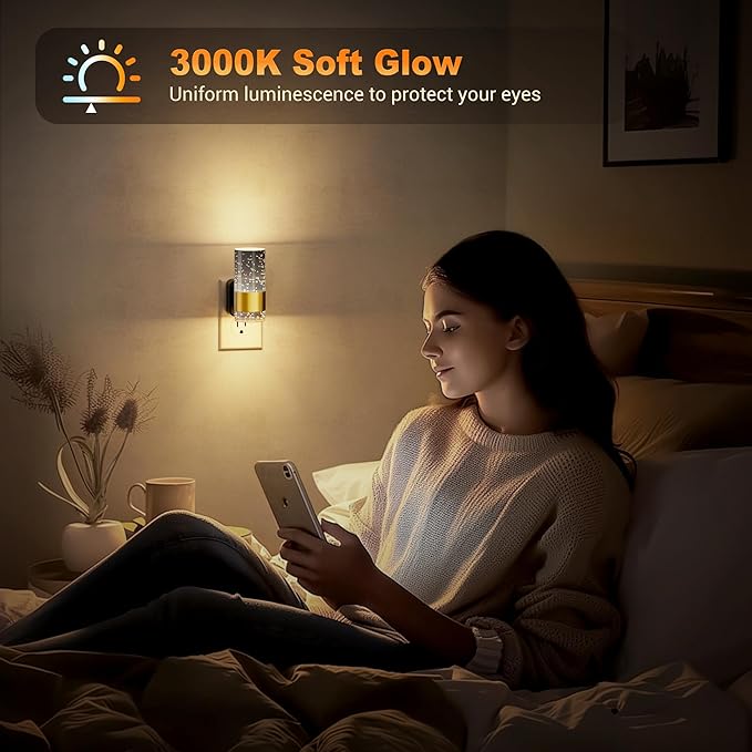 JandCase Night Lights Plug into Wall,Automatic LED Night Light with 0-100LM Dimmable, 3000K Plug in Night Lights with Auto Light Sensor, for Bathroom Hallway Decor