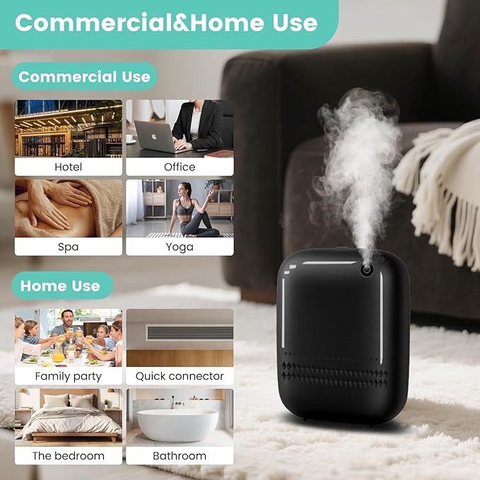 2026 Upgraded 2000 Sq.Ft Coverage HVAC Waterless Essential Oil Diffuser with Bluetooth Control, 400ML Smart Scent Air Machine for Home, Hotel, Whole House, Cold Air Tech (No Oils) Black