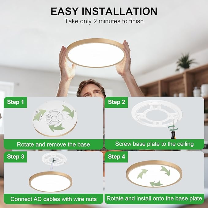 LED Flush Mount Ceiling Light: 7 inch 1Pack Super Slim Dimmable & 5CCT (2700-6500K) Kitchen Lighting Fixtures Ceiling - 12W Gold Low Profile Ceiling Lamp for Bedroom Garage Hallway