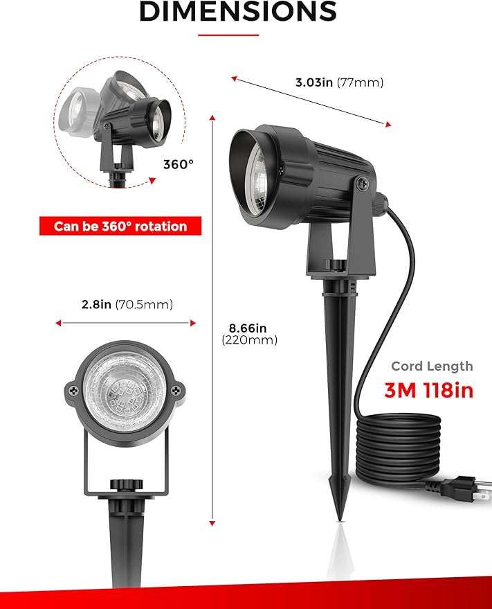 L LOHAS LED Red Christmas Spot Lights Outdoor, 10W Dusk to Dawn Sensor Landscape Spotlights for Yard, IP66 Waterproof Pathway Garden Outside Lights, 9.84-ft Cord, Red Lawn Decor Lamp, UL Listed,2Pack