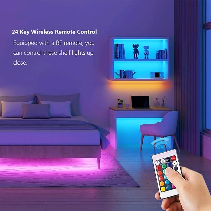 Smart Under Cabinet Lighting with Remote,RGB Cabinet Lights,Color Changing LED Strip Lights for PC,Kitchen Under Counter Lighting Plug in,Shelf Lights,LED Light Bar,Work with Alexa,Google,App,6pcs