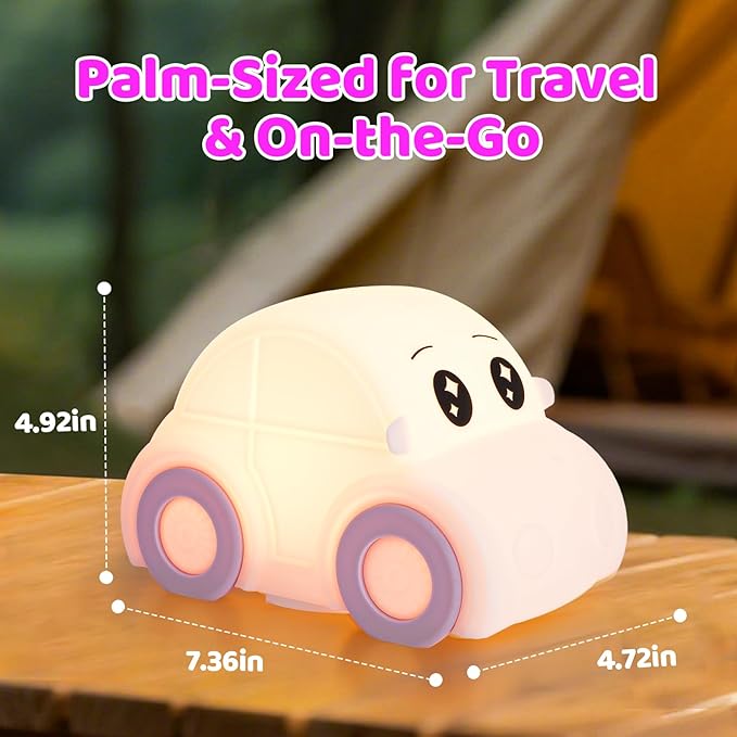 Cute Baby Toddler Car Kids Night Light for Kids, Dimmable+1800mAh Rechargeable+Timer+Portable+Silicone+Squishy, Touch Breastfeeding Bedside Night Lamp, Funny Girls Boy Gifts