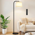 Ambimall Remote-Controlled Floor Lamp - Color Temperature Adjustable and Fully Dimmable, Standing Lamp for Living Room with Rotating Head, Tall Lamp for Bedroom, 9W Bulb Included (Black and Beige)