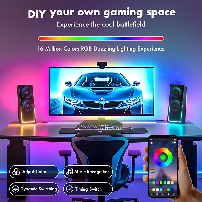 LED Lights for TV, RGB TV Backlight Behind, 16.4ft LED Lights for 45-75 Inch TVs, Music Sync Bluetooth APP & Remote Control USB Powered,Strip Lights for Bedroom, Xmas, Home Décor (13.1ft)