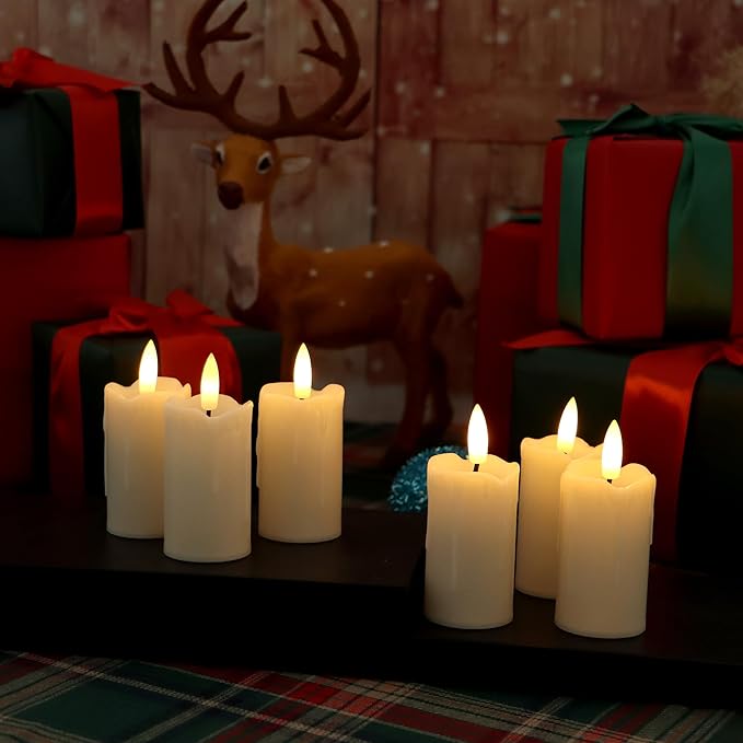CANDLE CHOICE Battery Operated Flameless Votives with Auto Daily Cycle Timer Long Lasting Realistic Black Wick Electric LED Candles for Wedding Party Holiday Halloween Christmas Decorations 6 Pack