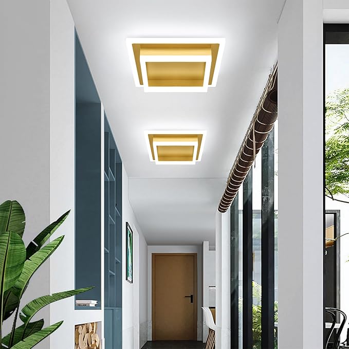 Modern LED Ceiling Lights, Gold Kitchen Ceiling Light, 32W LED Hallway Ceiling Light Fixtures, Flush Mount Ceiling Lights for Bedroom Dining Room Kitchen Bathroom(Gold) 2 Pack