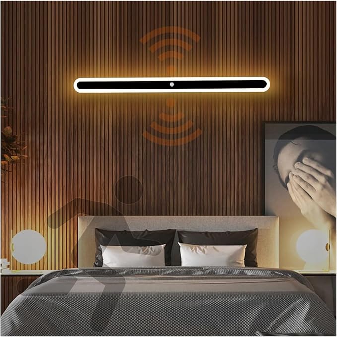 Modern LED Wall Sconce with Motion Sensor Interior Acrylic Black Wall Lamp Indoor Minimalist Long Wall Light Inside Lighting Fixtures for Living Room Bathroom Front Door Bedroom (150CM,Natural Light)