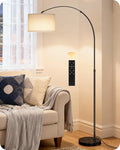 75" Arc Floor Lamp with Marble Base and Adjustable Height, Rotating Hanging Shade, Dimmable Floor Lamp for Living Room with Remote and Foot Switch, 3CCT, Over Couch Arched Light, White Shade W15LD05
