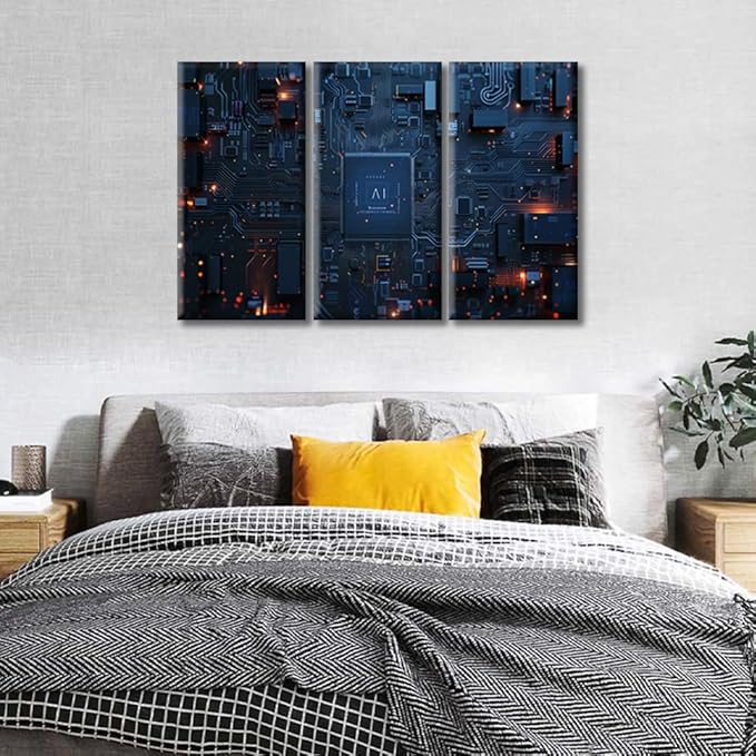 Canvas Wall Art CPU Concept Pictures Print on Canvas Motherboard Digital Chip Painting Modern Home Living Room Bedroom Decor Stretched and Framed Ready to Hang (36"Wx24"H)