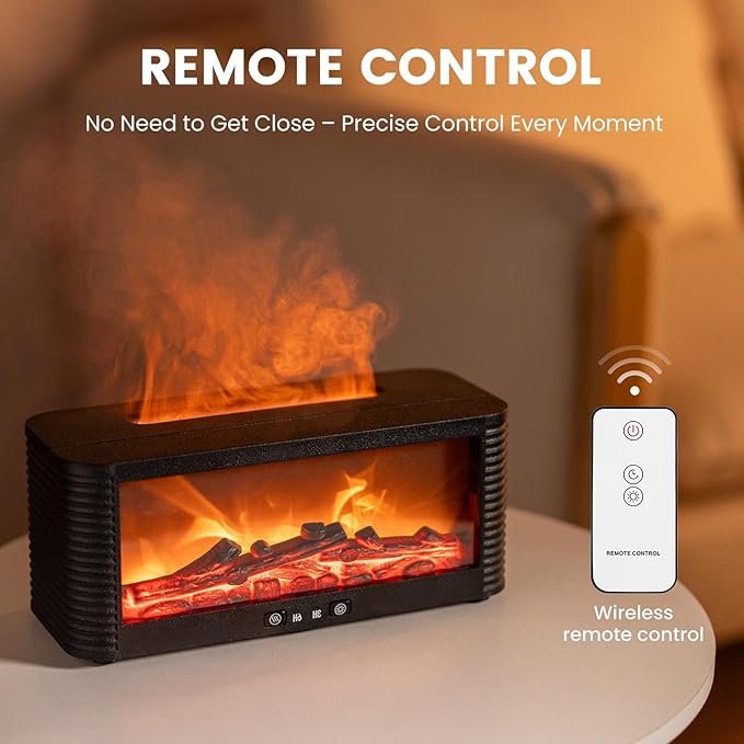 Flame Fireplace Aroma Essential Oil Diffuser, 250ml Ultrasonic Aromatherapy Humidifier with 9 Color LED Lights & Timer, Fireplace-Style Cool Mist Air Diffuser for Home Bedroom Office Yoga