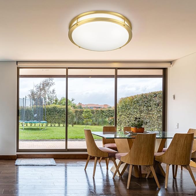 18 inch Ceiling Light Fixture Flush Mount Gold, 36W Large Living Room Ceiling Light LED, Dimmable Kitchen Lighting Fixture for Bedroom, Bathroom, Living Room