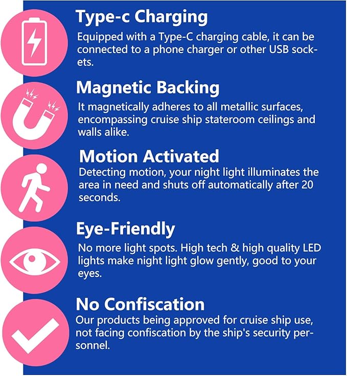 4 Pcs Magetic Night Light Motion Sensor Cruise Ship Approved with USB Cable LED Rechargeable Battery for Indoor Use in Bathroom Hallway Cabin Toilet Bed Stair Automatic Motion for Travel