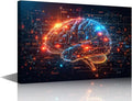 Artificial Intelligence Human Brain Canvas Wall Art Neural Networks Painting Wall Decorations for Living Room Technology Posters Data Code in Brain Pictures for Bedroom Wall Decor 16"Wx24"Hx1 Panel