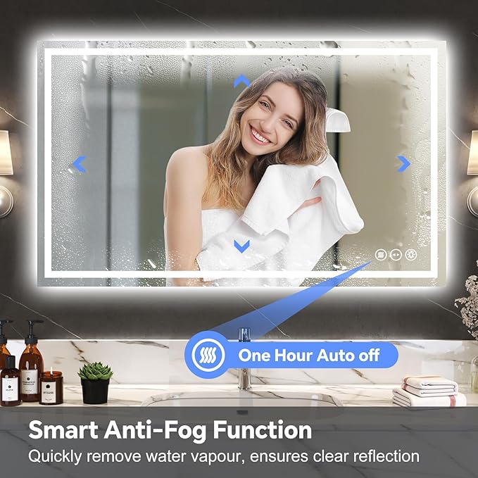 LED Bathroom Mirror 32x40 Inch Anti-Fog Bathroom Mirror with Lights, Wall Mounted Lighted Vanity Mirrors, Dimmable, Backlit + Front Lit, Smart Bathroom Vanity Mirror with 3 Colors Temperature