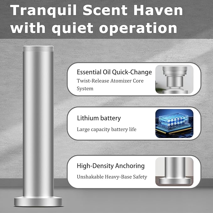 Wireless Hotel Scent Diffuser Starter Kit- Cordless Rechargeable Diffuser for Whole House -Hotel Scents Collection - App Control Waterless Essential Oil Diffuser for Large Room, Studio, Office(Silver)