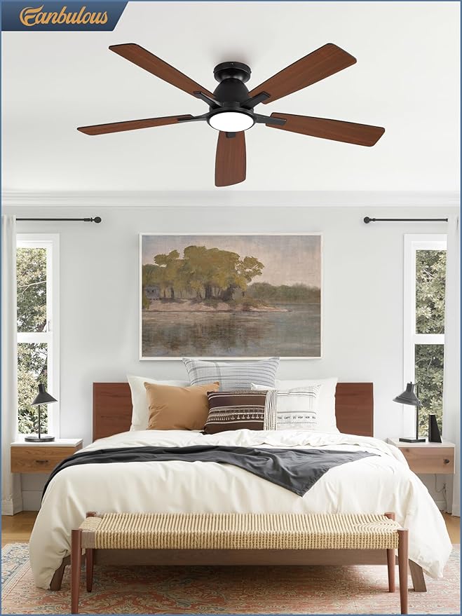 Fanbulous 52 inch Ceiling Fans with Lights, Smart Flush Mount Ceiling Fan and Remote APP, Modern Low Profile, 3CCT 20W LED with 6-Speeds Quiet Reversible Motor for Bedroom, Living Room, Kitchen, Black