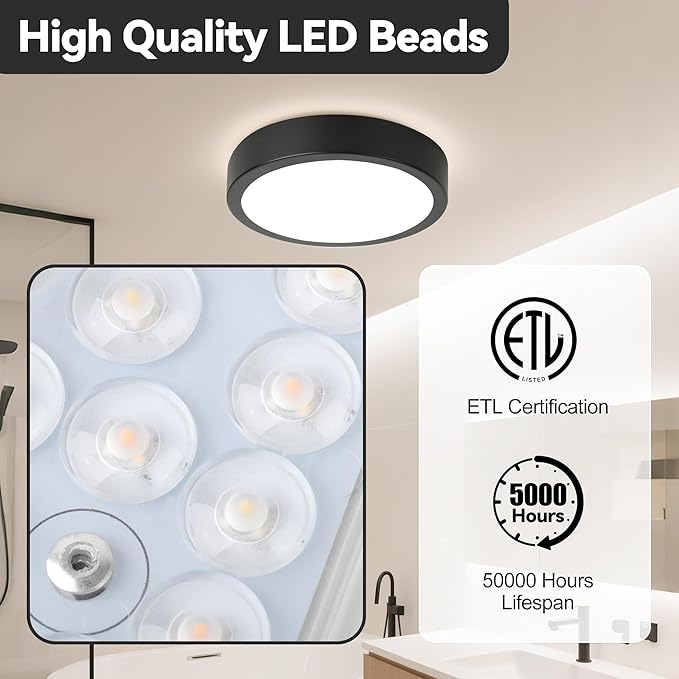 11" LED Flush Mount Ceiling Light, Black Mordern Ceiling Lighting with 5CCT 2700K-5000K, Dimmable LED Light Fixtures Ceiling Mount for Kitchen Bathroom Bedroom Hallway, 2 Packs