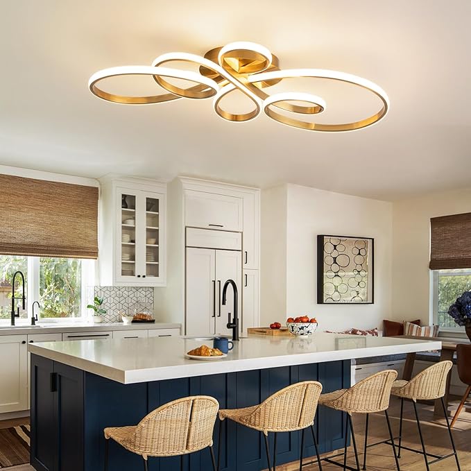 56W Modern LED Ceiling Light, Flower Flush Mount Light Fixture with Remote Control Gold Dimmable Ceiling Lamp for Living Room, Bedroom, Dining Room, Hallway, Kitchen