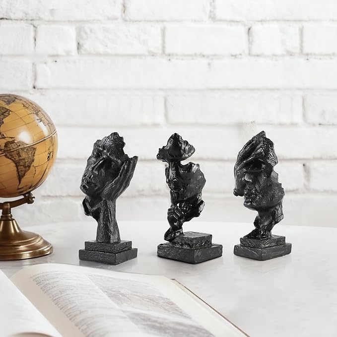 3 Pcs Thinker Small Statue Set - Black Art Abstract Decor, Modern Living Room Decoration, Knick Knacks for Shelves, Table Decor, Office Bookshelf, Gift for Friends