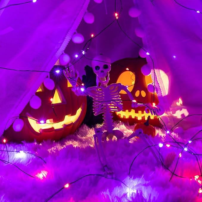 Halloween Fairy Lights 66FT 200 LED Waterproof Plug in Purple and Orange LED String Lights with Remote 8 Modes for Indoor or Outdoor, Patio, Backyard,Garden