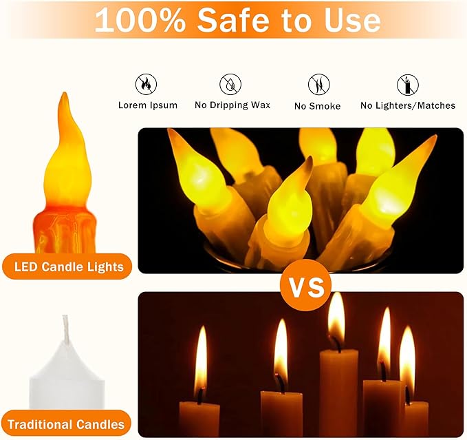 4pcs Orange Real Wax LED Tapered Candles, Battery Operated, Remote Controlled, 6inches, Perfect for Weddings, Decorations, Emergency Use