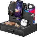 melafa365 Nightstand Organizer for Men,Phone Docking Station with Cable Management,Night Stand with Drawer,Bedside Organizer for Watches,Keys,Wallets,Gifts for Men（Black）