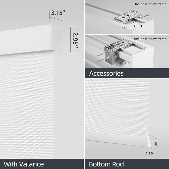 ACMEART Motorized Blackout Blinds Shades for Windows,Rechargeable Electric Roller Shades with Remote,Smart Blinds Work with Solar Panels for Home and Office,Custom Size(White)