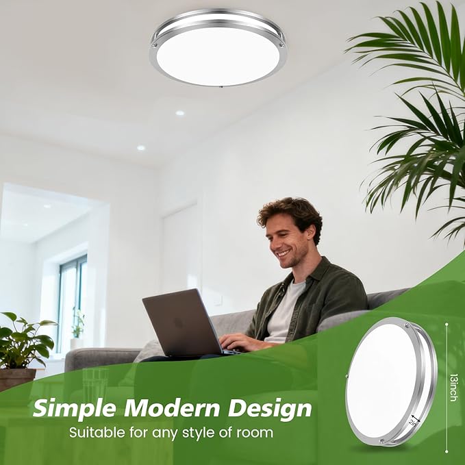 2-Pack Flush Mount LED Ceiling Light Fixture with Remote: 13Inch 36W Dimmable Modern LED Ceiling Lights, 2700K-6500K Adjustable 3600lm Super Bright Kitchen Lighting for Bathroom Hallway Brushed Nickel