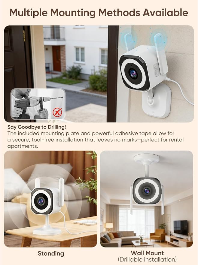 Dual-Antenna Stable 5G WiFi Cameras for Home Security,4X Zoom 2K Outdoor Indoor Security Camera,Baby/Pet Monitor wih Color Night Vision,Motion Detection,2-Way Talk,Siren,IP66,SD Card/Cloud