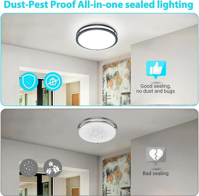 libtit 13 Inch Flush Mount Ceiling Lights, Dimmable 3000K-6500K Adjustable LED Ceiling Light, 24W Round Slim Light Fixture Black for Kitchen Bedroom Bathroom Hallway-1 Pack