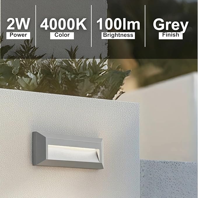 ZONK LED Outdoor Indoor Stair Lights, Line Voltage 110-240V 2W Landscape Pathway Step Light, 9Inch Non-dimmable 4000K IP65 Waterproof Stairway Lighting, Deck Lights, Retaining Wall Lights, 3 Pack