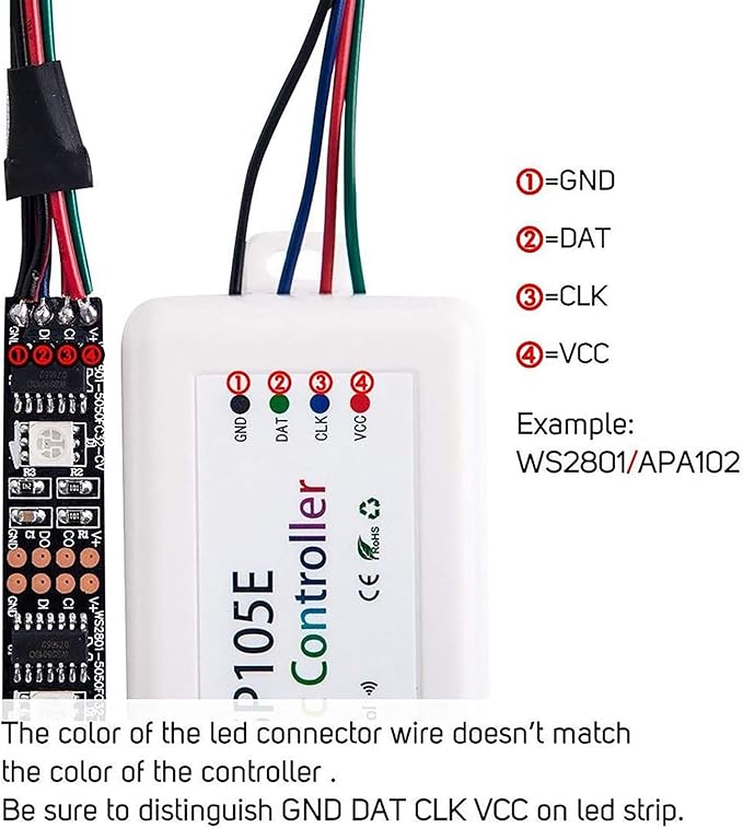 VIPMOON SP105E Wireless Bluetooth Controller, LED Light Controller DC5V~24V WS2812B Controller for WS2811 WS2812B SK6812 LED Strip Pixel Module Panel Lamp