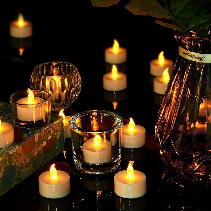 Battery Operated Tea Lights Candles: 100 Pack Realistic and Bright Flickering Holiday Gift Flameless Candles LED Electric Tea Candles for Seasonal & Festival Party Home Decoration (Warm Yellow)