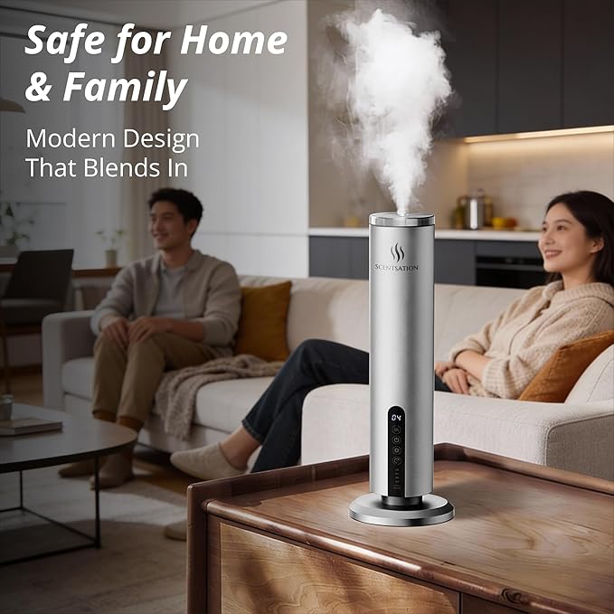 Diffuser Tower Wireless - Essential Oil Fragrance - 1500 SqFt Wide Coverage – Cordless Rechargeable Waterless Aromatherapy, 8-Day Battery, Aluminum Body, Idead Home Office Spa Hotel Bedroom (Silver)