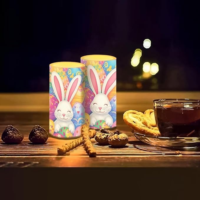 Easter Decorations Indoor Candles Rabbit Eggs Flameless Candles with Remote and Timer 2 Pack Battery Operated Easter Themed LED Candles for Festival Gift Home Room Decor