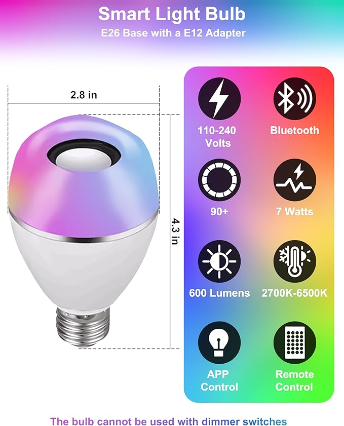 Feather Lamp Shade with Smart RGB Light Bulb, Built-in Bluetooth Speaker, Remote & APP Control, Fluffy Girl Room Decor, 600 Lumens, 15.7inches, White