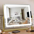Vanity Mirror with Lights 22"×17", Large LED Makeup Mirror with Light, Smart Touch with 3-Color Lighting, Dimmable, 360° Rotation, HD Desk Mirror, Vanity Mirror Tabletop (Gold)