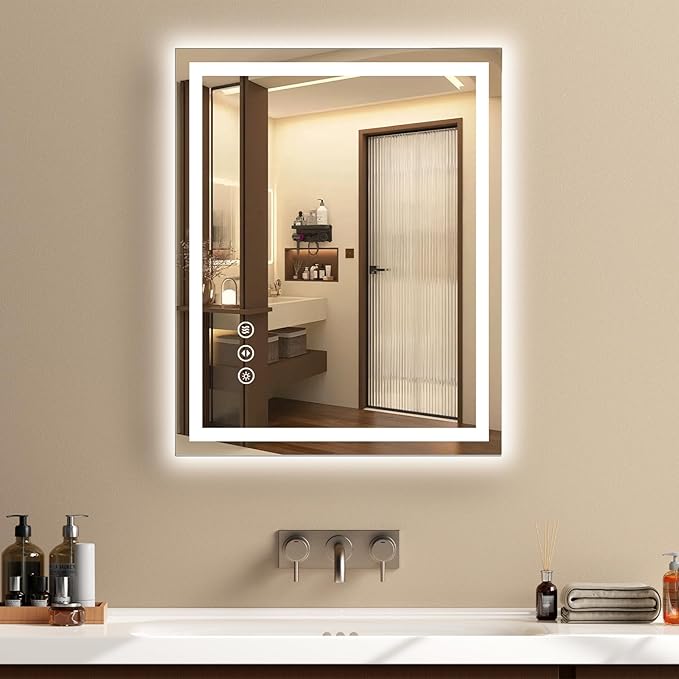 24x30 LED Bathroom Mirror with Lights - Dimmable, Anti-Fog, 3 Color Backlit & Front Lit Mirror for Bathroom, Shatter-Proof Tempered Glass, Easy Installation