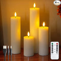 Rechargeable Flameless Flickering Tall Wax Remote 2.2" x4" 6" 8" 10" White Candles, Timer Set of 4 LED Battery Operated Fake Warm Light Pillar Candles(Included USB Charging Cable with 2 Ports)