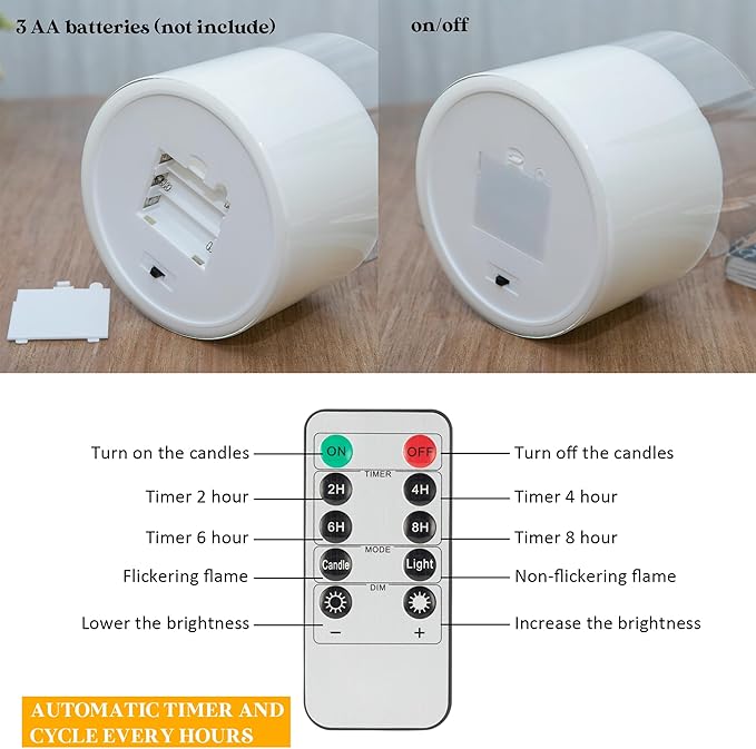 Extra Large Flameless Candles with 3 Wicks, 6"x6" Glass Battery Operated Candles with Remote, Real Wax Flickering LED Candles Fake Candle for Home, Wedding, Party, Clear