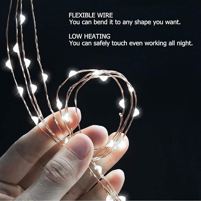 RUICHEN 20 Ft 120 LED USB Fairy String Lights with On/Off Switch, Waterproof Copper Wire Lights for Bedroom Wall Ceiling Wreath Crafts Christmas Wedding Party, Cool White, 2 Pack
