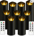 Flickering Flameless Candles, Battery Operated Plastic LED Pillar Candles with Remote Control and Timer, Set of 9 (Black)