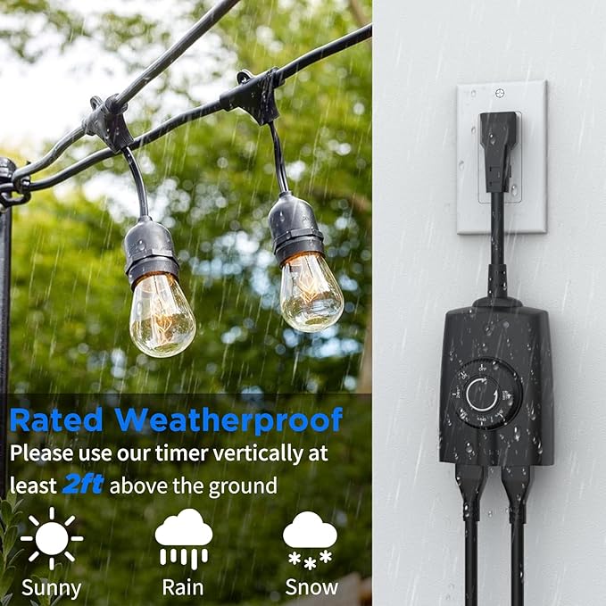 G-Homa Outdoor Dusk to Dawn Light Sensor Timer - 2Pack, Waterproof, 2 Grounded Outlets, 15A 1/2HP, CSA Listed