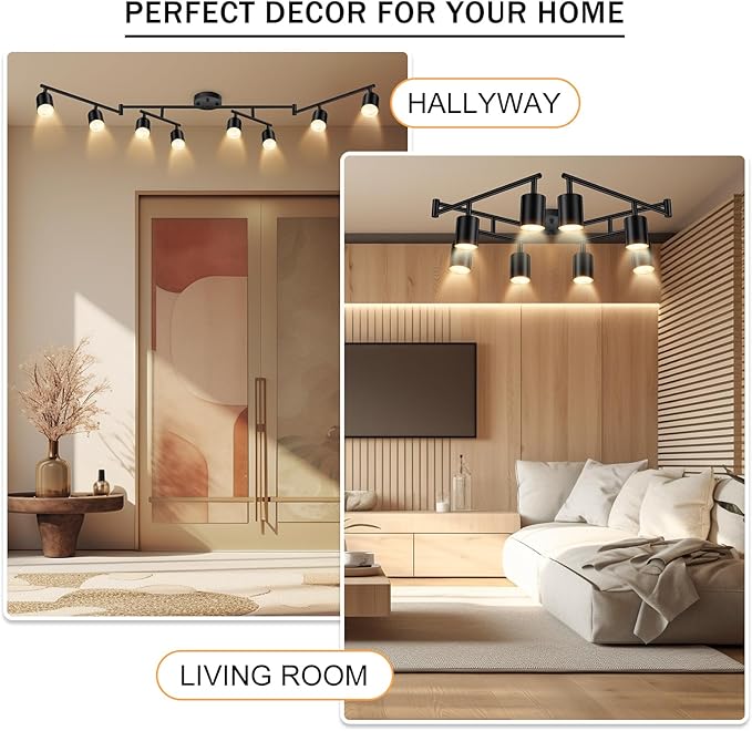 BoostArea LED 8 Light Track Lighting Kit, Black 8 Way Ceiling Spot Lighting, Flexibly Rotatable Light Head for Kitchen, Living Room, Bedroom, GU10 Bulb Not Included