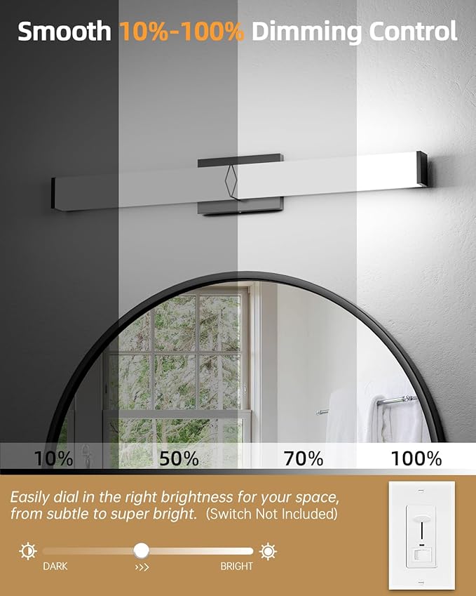 Bathroom Light Fixtures,Modern Bathroom Vanity Light,40inch Dimmable 40W 3600lm Black LED Vanity Lights Bar Over Mirror,5700K LED Lighting Fixture,ETL Certified