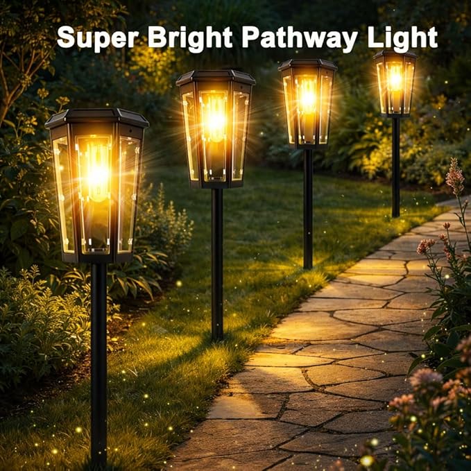 echosari 8 Pack Solar Pathway Lights Outdoor, Waterproof Solar Lights Outdoor, Auto On/Off, Long-Lasting Solar Powered Garden Lights Driveway Lights for Yard Path Landscape Walkway Lawn (Warm White)