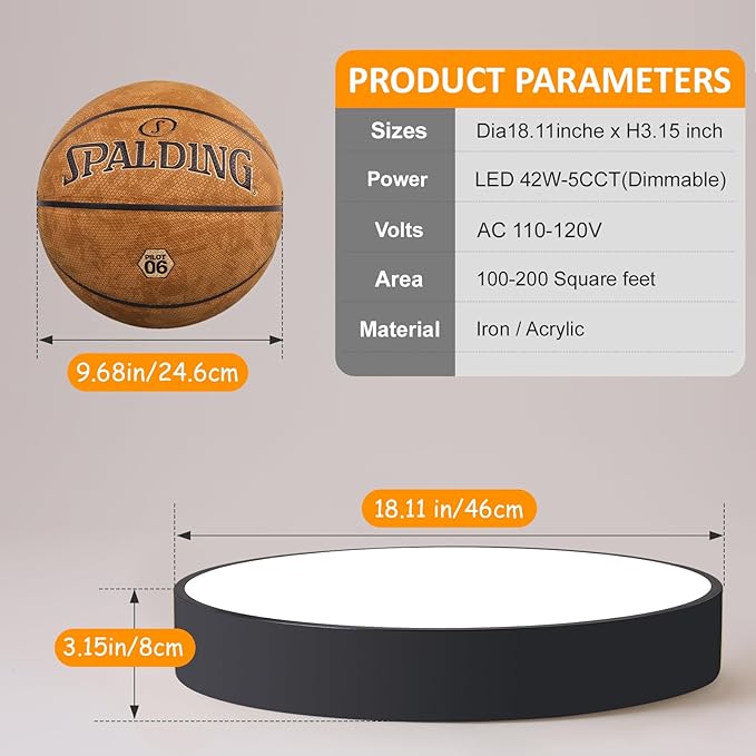 18 Inch Large Flush Mount Ceiling Light Fixture,5CCT Dimmable LED Ceiling Lights, Modern Black Round Lamp Fixture Living Room Bedroom Laundry Room Bathroom