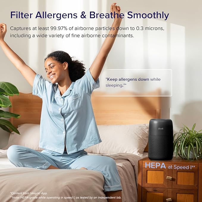 LEVOIT Air Purifiers for Bedroom Home Dorm, AHAM Verified, 3-in-1 Filter Cleaner With Aroma Pad, Filters Smoke, Allergens, Pet Dander, Odor, Dust, Office, Desktop, Core Mini-P, Black