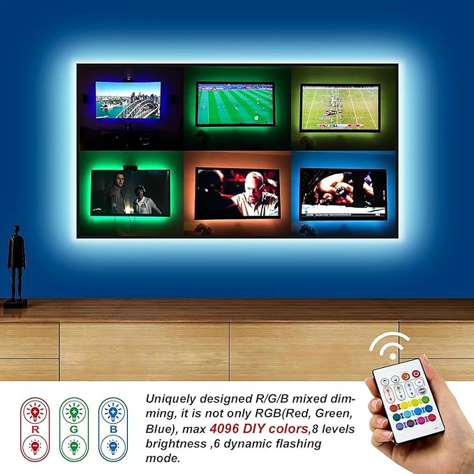 BASON LIGHTING TV LED Backlight，LED Light for TV with Remote Control, 4096 DIY Colors Led Strip Lights for 32-58 Inch TV, Gaming and Home Decor, USB Powered, Easy to Install.